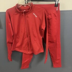 Women's DFYNE Dynamic Zippy Zip Up Slim Jacket And Leggings Large Outfit Crimson